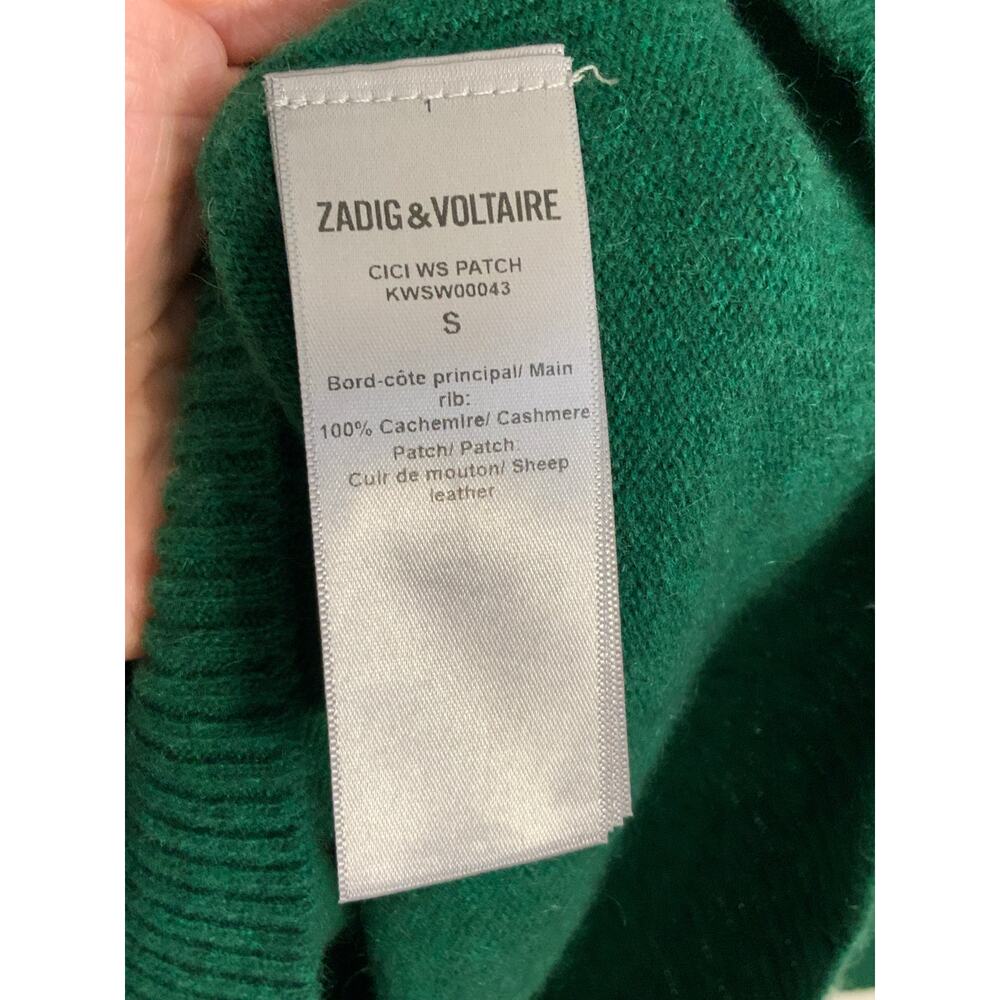 Zadig & Voltaire green crewneck cashmere sweater lightening bolts $368 NWT small - Picture 4 of 9